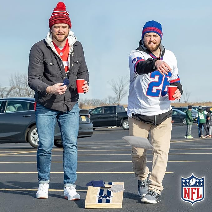 NFL Football Portable Size 1' x 2' Solid Wood Cornhole Set with Direct Print HD Team Graphics – Travel Size