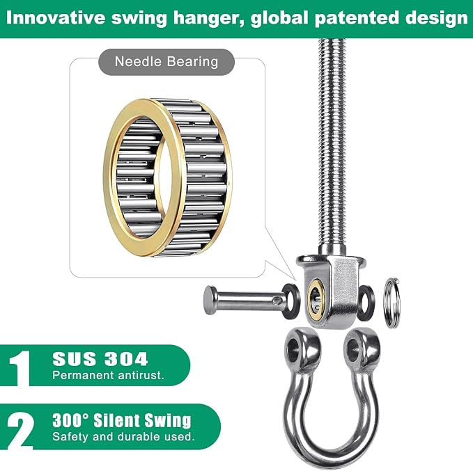 SELEWARE Heavy Duty Bearing Swing Hangers, 4 Pack Stainless Steel Swing Set Hooks for Wood and Steel Beam, for Hammock, Yoga Swing, Porch Swing, Heavy Bag, 5" x M2/5", 1500LB Capacity