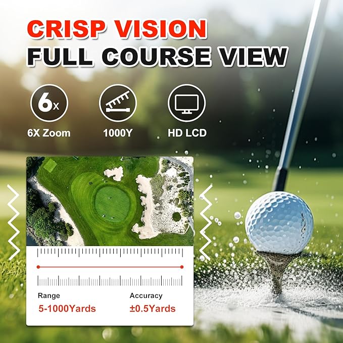 Golf Rangefinder with Slope & Magnet, 1000Y/1300Y Range Finder Golf, 6X Zoom, HD LCD, Flag Lock & Vibration, Rechargeable, Golf Accessories for Men