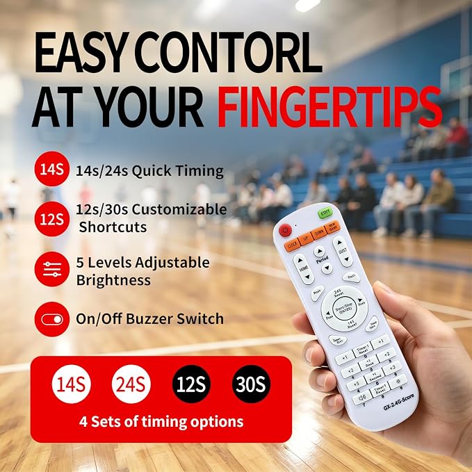Basketball Shot Clock with Tripod & Remote Control - 98ft Range | LED Countdown Timer, 5-Level Brightness, Adjustable Buzzer, Battery or Plug-in, 12/24/25/30/35/40 Seconds for Coach & Referee