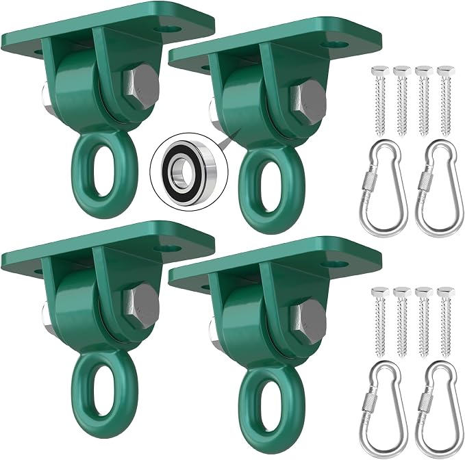 BETOOLL Heavy Duty Swing Hangers with Bearing, Porch Swing Hanging Kit for Outdoor Playground Tree Ceiling Mount Swingset Hardware Bracket Hooks for Hammock Yoga Punching Bag Accessories 4PCS Green