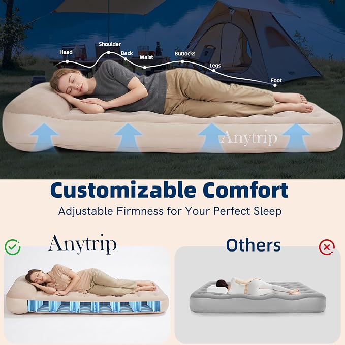 10'' Twin Camping Air Mattress Built in Pump with 2" Raised Pillow – Twin Blow Up Mattress Portable Inflatable Air Bed for Home Guest Camping Travel Outdoor