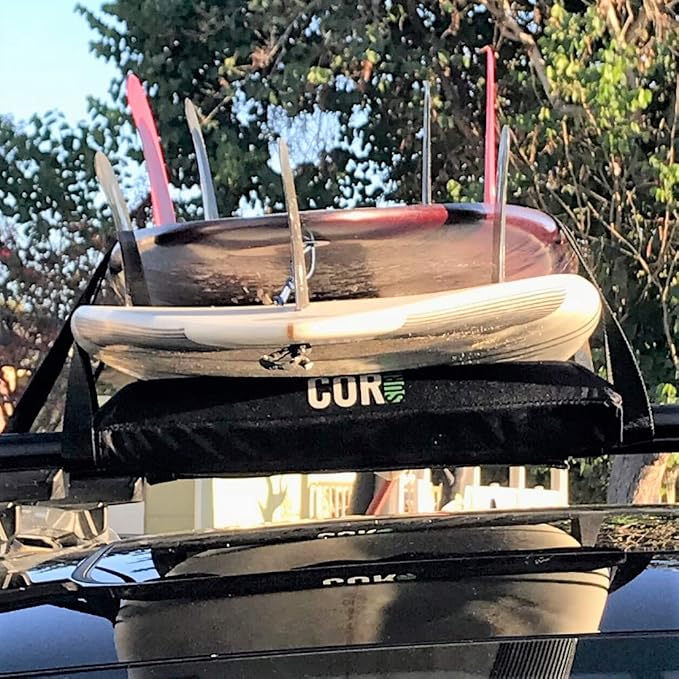 COR Surf Aero Roof Rack Pad and Premium No-Scratch Silicone Buckle Tie Down Straps for Surf, SUP, Kayak and Canoe (19" Wide)