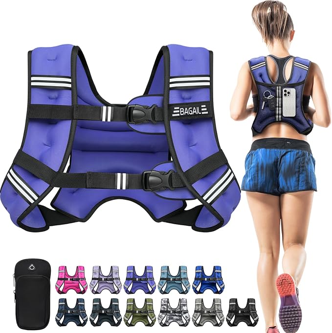BAGAIL Comfort-Fit Weighted Vest for Woman, Even Weight Distribution, Faster Weight Loss, No-Chafe or Bounce for Walking & Running with Detachable Phone Pouch & Reflective Stripes (Available 5-30lbs)