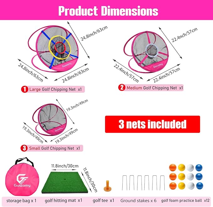 Set of 3 Golf Chipping Nets (3 Sizes) - Pop-Up Practice Targets for Indoor & Outdoor