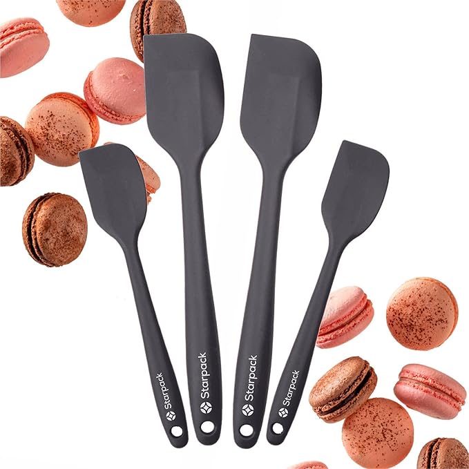 Starpack 'Scrape and Stir' Silicone Rubber Spatula Set (4-Piece) - LFGB Non Toxic, 600°F Heat Resistant, BPA-Free, One-Piece Kitchen Baking Spatulas - Dishwasher Safe for Nonstick Cookware Gray Black