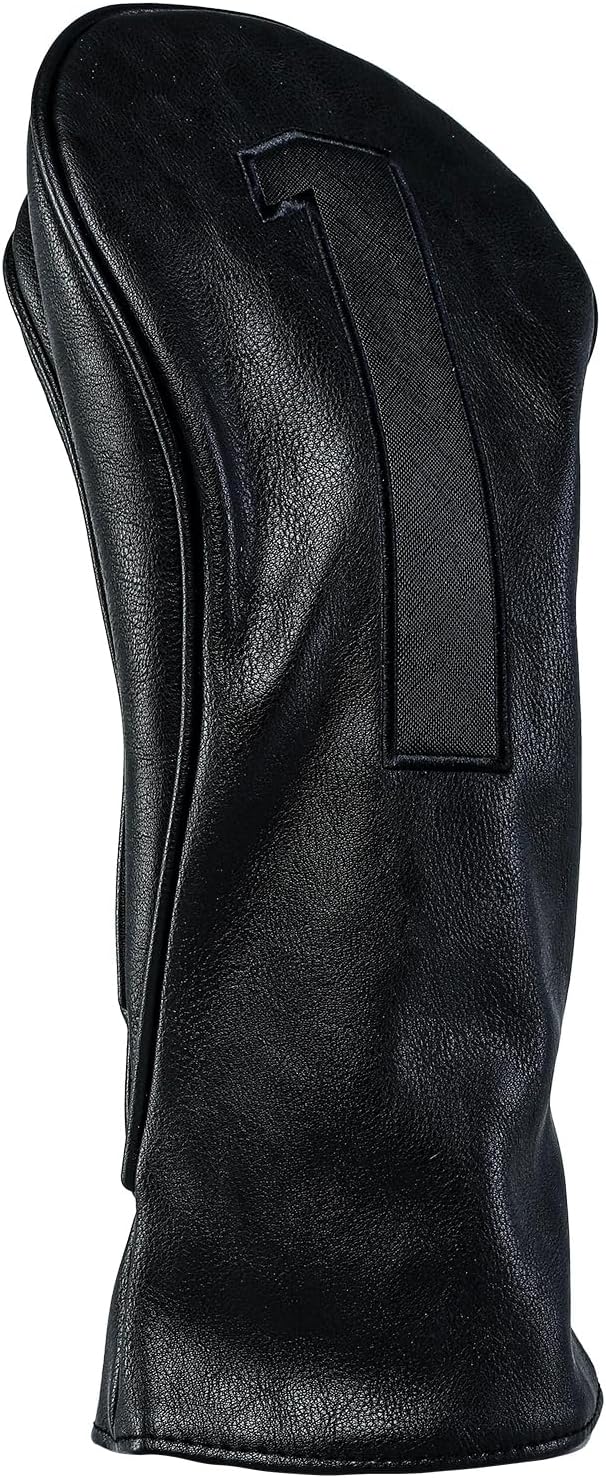 Golf Club Covers – Blackout Leather Driver Headcover, Fairway Wood, 3 Wood, Hybrid, Fits Mallet Blade Putter Head Covers Alignment Stick Cover