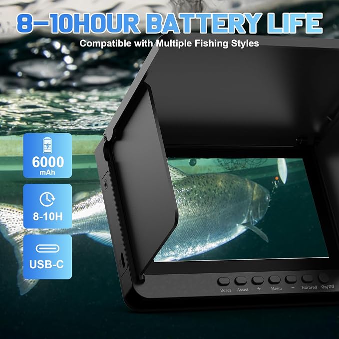 5" IPS Fish Finder for Boat with 6000mAh,1080 HD Underwater Fishing Camera,220°Wide Angle,IP68 Waterproof,30M/100FT Ice Fishing Camera with 8 High Brightness IR LEDs for Lake Fishing