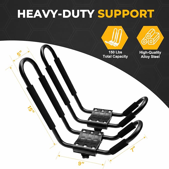 Vallix 2 Pairs Kayak Roof Rack for Car, J-Bar Kayak Carrier for SUV & Trucks, Heavy Duty Top Mount Holder with Straps for Canoe Boat Surfboard, 4 Pcs/Set