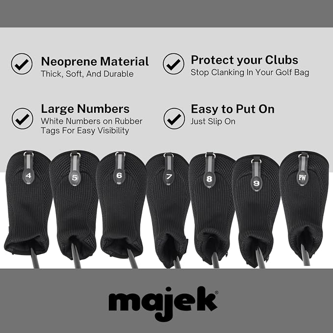 Black All Hybrid Headcover Set 4 5 6 7 8 9 Pw Golf Club Covers Head Cover Neoprene Mesh Complete