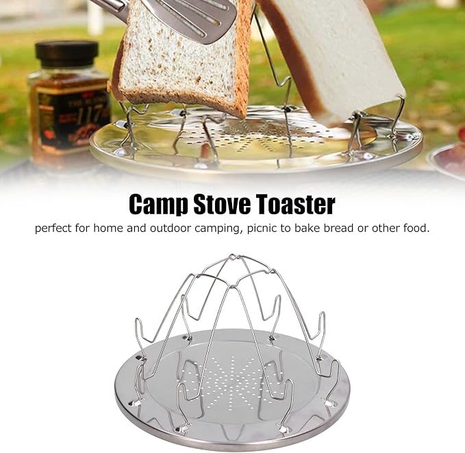 Camping Toaster for Gas Stove, Camp Stove Toaster Folding Portable 4 Slice Stainless Steel Stovetop Bread Toast Rack for Outdoor Cooking Camping Hiking Backpacking BBQ Picnics