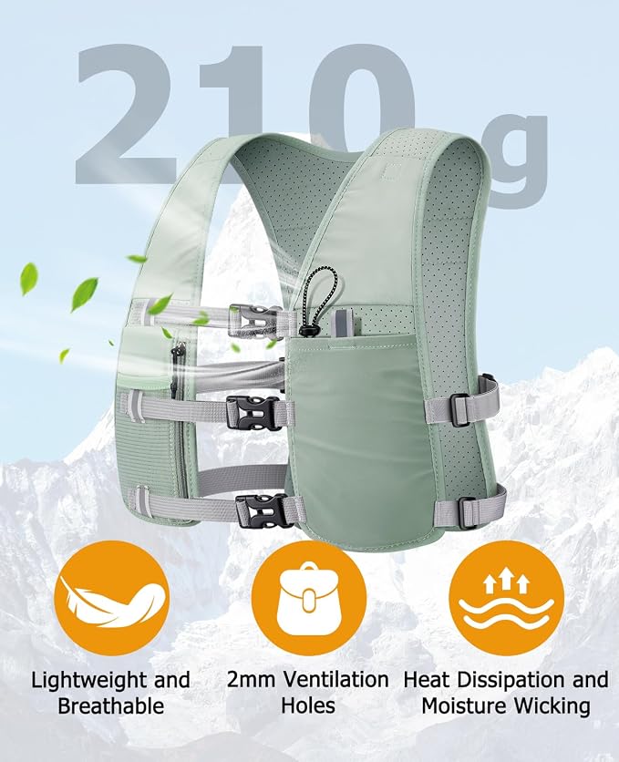 NOOLA Running Vest with 500ml Soft Flask, Lightweight Running Hydration Vest for Men Women，Adjustable Reflective Water Backpack with Phone Holder for Hiking Cycling Marathon Trail Race