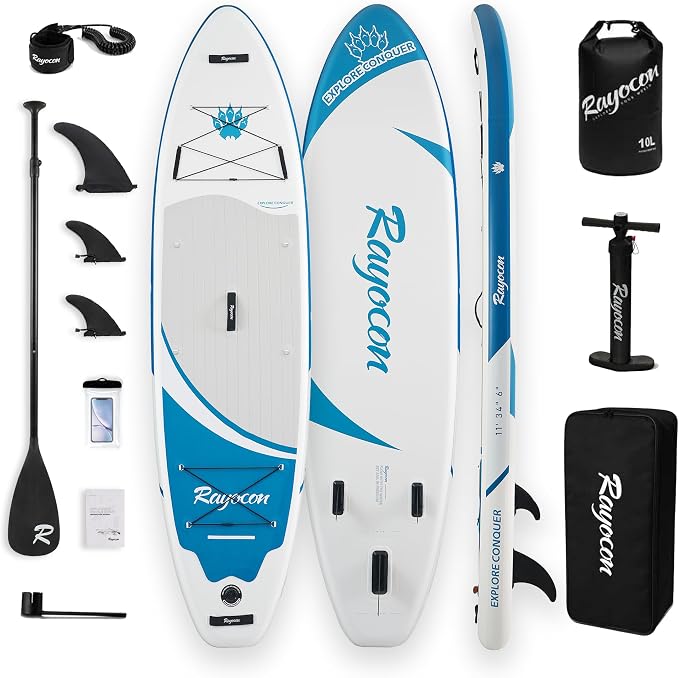 Inflatable Stand Up Paddle Board 11'×34" Extra Wide SUP, Ultra-Stable for Adults & Dog, 450lbs, Dual Chamber Pump, Fiberglass Paddle, Military Grade Dual Layer