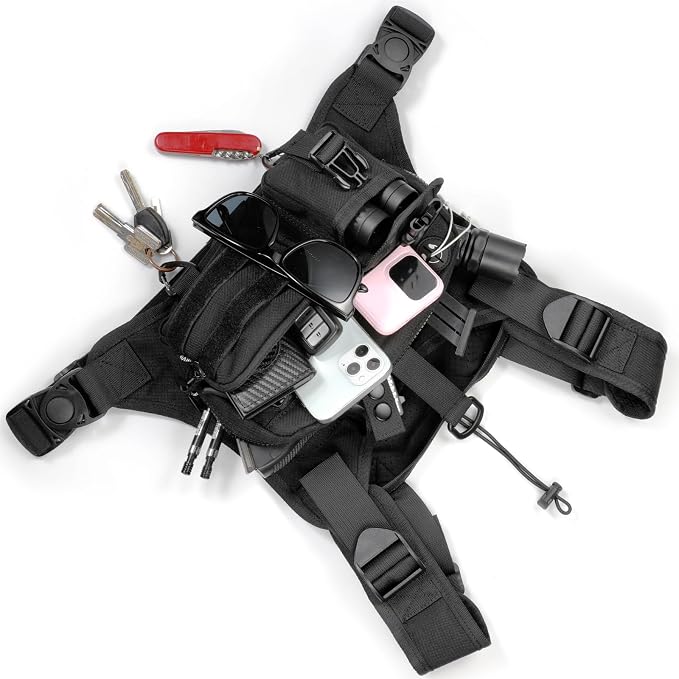 DegeTMVe Tactical Running Chest Bag with Anti-Bounce Design, Water-Repellent & Concealed Pistol Holster – Adjustable 4-Strap, Water Bottle Holder, Reflective Safety for Hiking, Cycling, Workouts