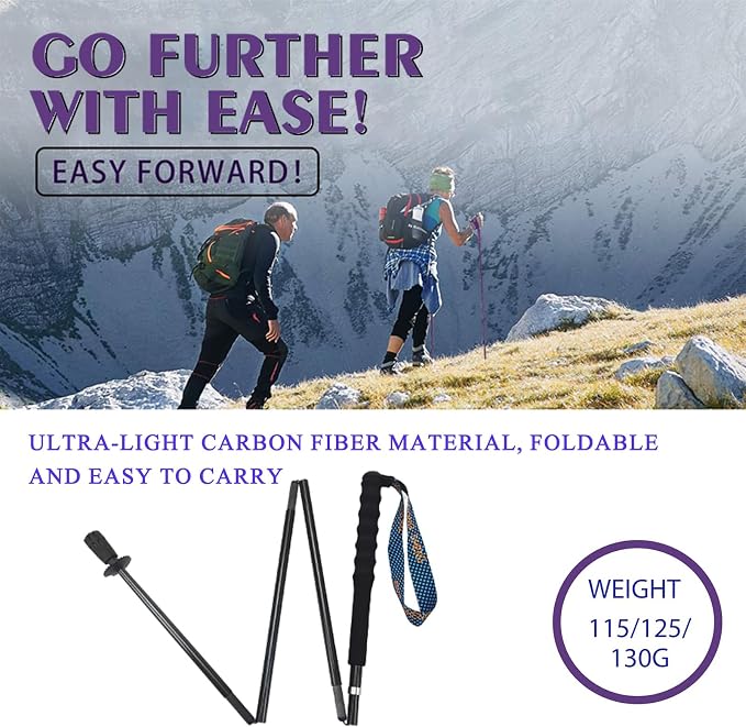 OKHEALING Ultralight Trekking Poles, Foldable, Set of 2, Ultralight Carbon Fiber, Trail Poles with Moisture Wicking Handle, with Storage Bag
