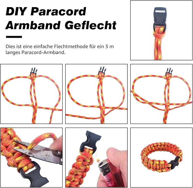 Paracord Set - Paracord 550 Nylon Cord, Paracord Rope Multifunction Includes Rope Buckle and Sewing Needles, for Outdoor Sports, Suitable for DIY Bracelet Making (36 Colors)