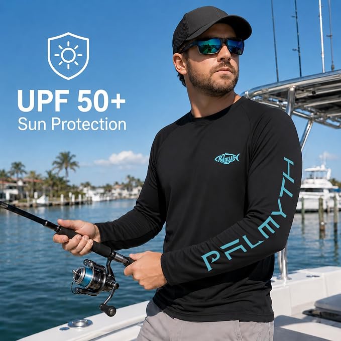 Palmyth Fishing Shirts for Men Long Sleeve UPF 50+ T Shirt Sun Protection | Quick Dry, Sun Protection, Myth-Cool Fabric, Fish Print, Moisture Wicking, Stretchy, Breathable, Fishing,Boating,Outdoor Wear