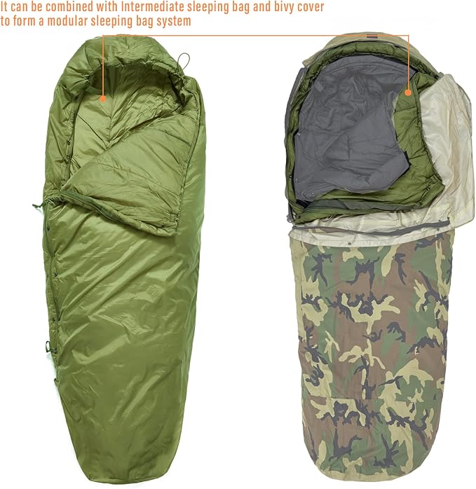 MT Military Patrol/Intermediate Sleeping Bag, Part of 4 Piece Army Modular Sleep System for All Season Olive Drab/Black