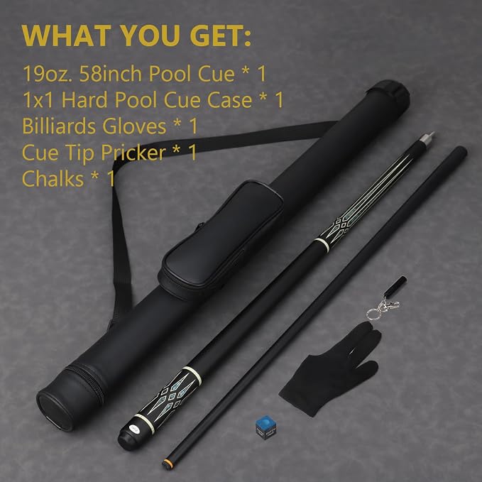Professional Pool Cue Stick with Case, Pool Cue Stick 2-Piece Glass Fiber Billiards Cue Stick Low Deflection Pool Stick for Adults Players, 58" 19oz