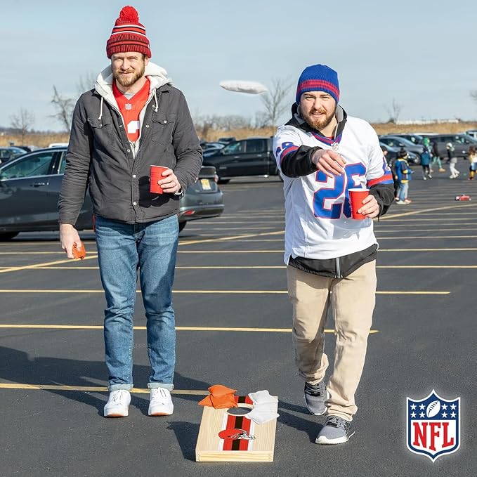 NFL Football Portable Size 1' x 2' Solid Wood Cornhole Set with Direct Print HD Team Graphics – Travel Size