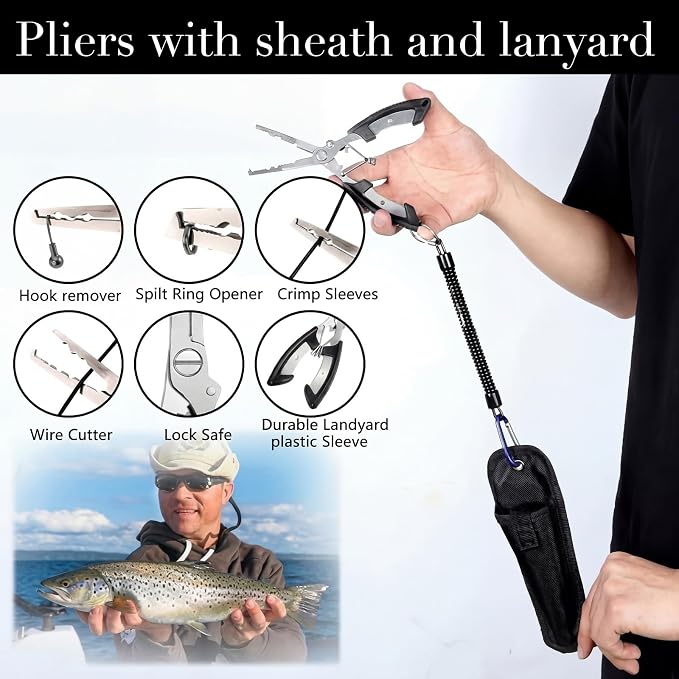 134 Pcs Black Sling Backpack Fishing Kit - All-in-one Tackle Set, Lures, Pliers, Lip Gripper, Scale Fishing Gear and Equipment for Men Adults