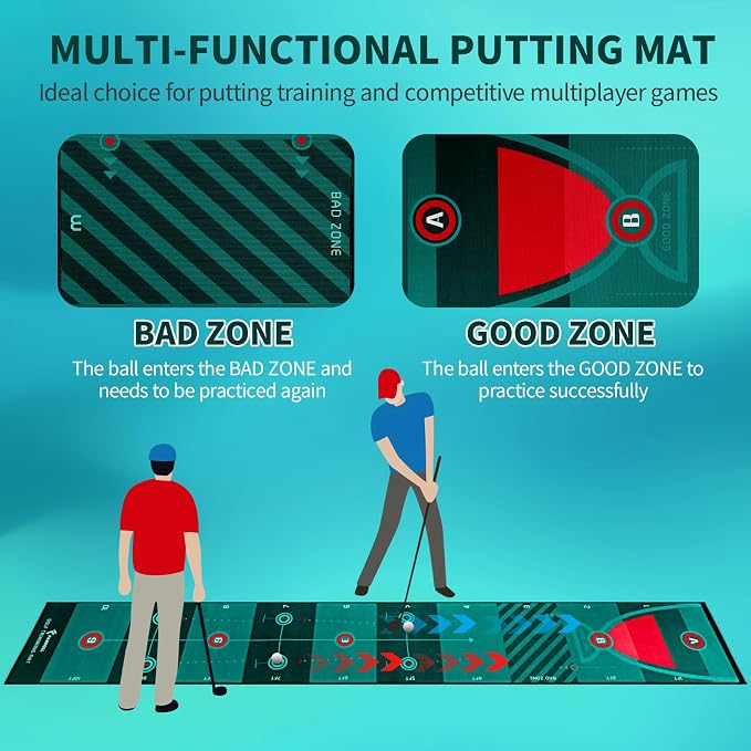 Golf Putting Mat Putting Green Indoor Outdoor Training Aid with Putting Cup Putting Mirror Practice Putting Matt for Backyard Home Office