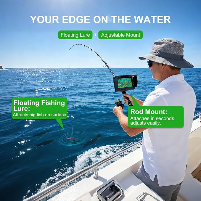 Fishing Camera 5" IPS 1080P 220° Angle 50ft Cable for Ice Lake Boat Kayak | 220° Ultra-Wide Lens, IR Night Vision, 6000mAh Battery, IP68 Waterproof, for Ice Lake Boat Kayak Pier Fishing
