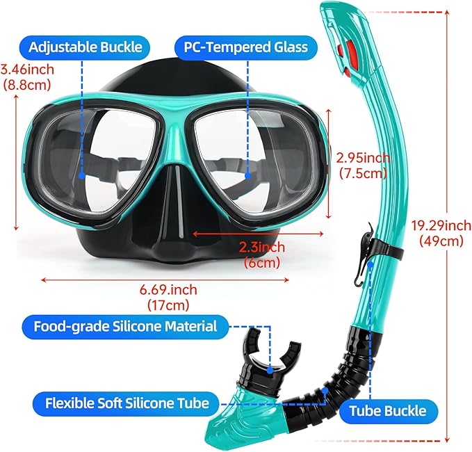 Nearsighted Snorkeling Gear for Adults Youth, Professional Full Dry Top Silicone Snorkel Set, Anti-Fog Scuba Diving Mask with Adjustable Strap