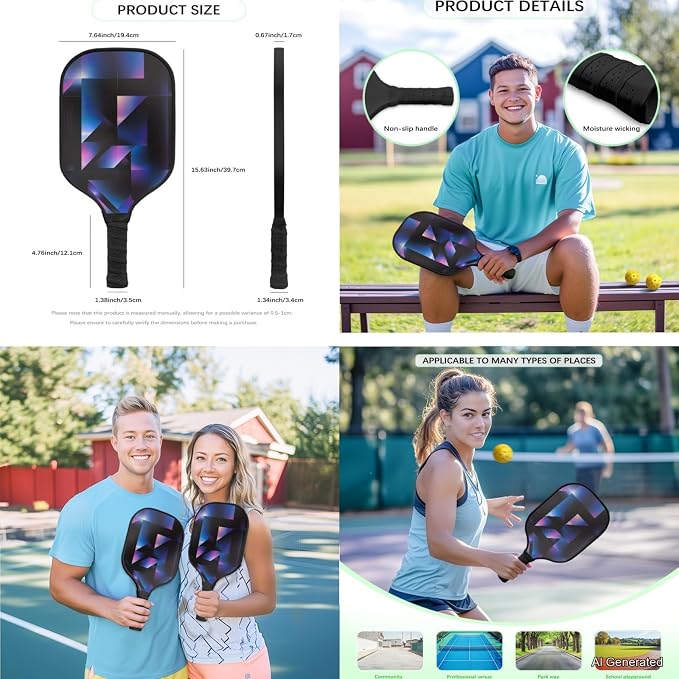 Pickleball Paddles Set 3PCS Pickleball Paddle Case Pickleball Racket Pickleball Bag Ideal for Beginners Gifts