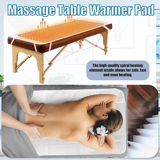 HunnmingRe 5 PCS 73 x 30 Massage Table Warmer with 3 Heat Settings(110v), Microfiber Massage Table Sheets Set Round Bolster Pillow Pad for Spa Bed, Includes Flat Sheet, Fitted Sheet, Face Rest Cover