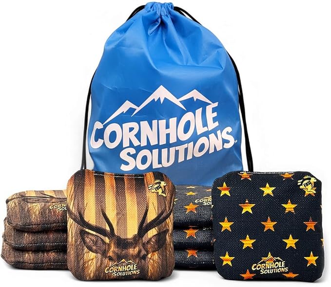 Cornhole Solutions - Professional Cornhole Bags Set of 8 – Regulation 6"x6" – USA Flag Designs – Resin Filled + Tote Bag