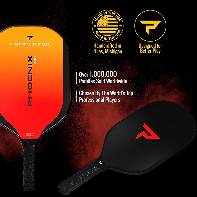Paddletek Phoenix G6 Pickleball Paddle | Professional Pickleball Paddles with Honeycomb Core, Polycarbonate Surface, Graphite PolyCore & High Tack Performance Grip | USAPA Approved