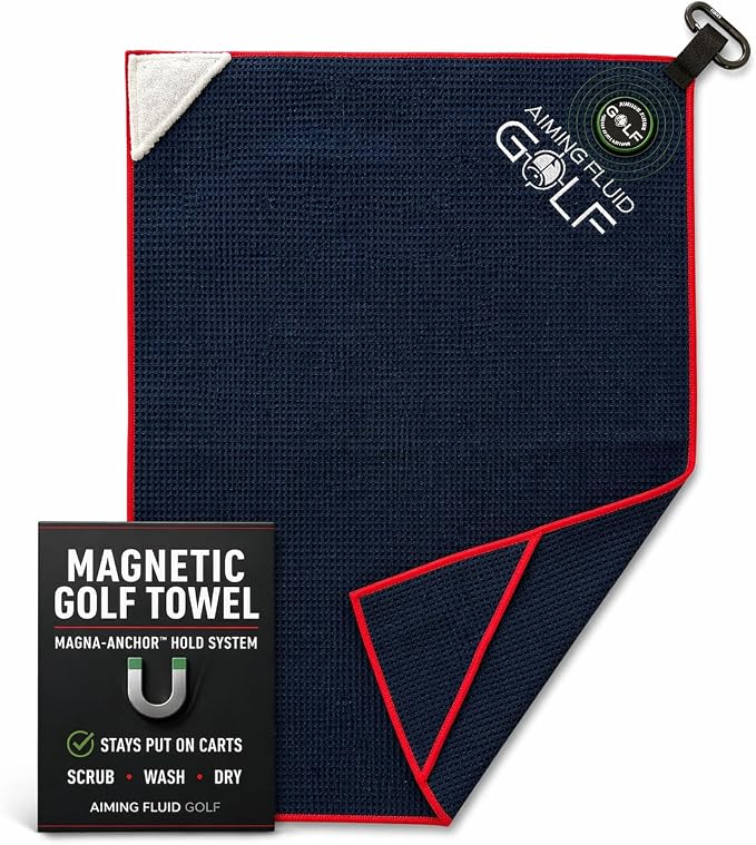 Magnetic Golf Towel - 3-Stage Cleaning System, Microfiber Rag, Strong Magnet for Golfcart Bags or Landing Pads, for Men & Women Golfers, Golfing Accessories (Blue, 16" x 24" Stubby)