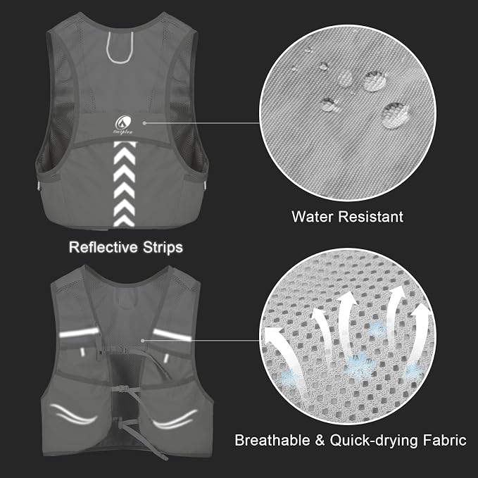Lightweight Running Vest with 2pcs 500ml Water Bottle for Men Women, Reflective Water Vest Hydration Pack Hydropack for Hiking, M/L
