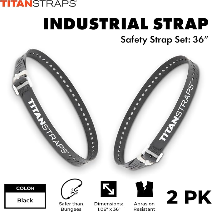 Titan Industrial Straps – Strong & Simple Tie-Downs for Construction (Welders, DIY Home) & 1st Responders – 3 Year Warranty, Batch Tested – 70 lb. Working Load, 36" Length, Black, 2-Pack