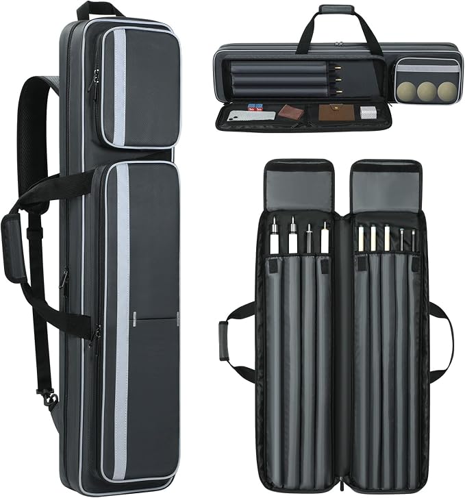 Pool Cue Case 4x5, Pool Cue Carrying Case Soft Padded Billiard Stick Bag with Multi-pocket for 4 Butts and 5 Shafts (1PCS Grey + 1PCS Navy-Blue)