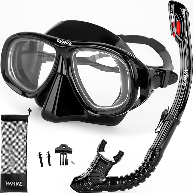 Nearsighted Snorkel Gear, Nearsighted Dry Snorkel Mask Set for Adult Youth, Nearsighted Anti Fog Diving Mask with Detachable Camera Mount & Adjustable Strap for Scuba Diving, Snorkeling, Freediving