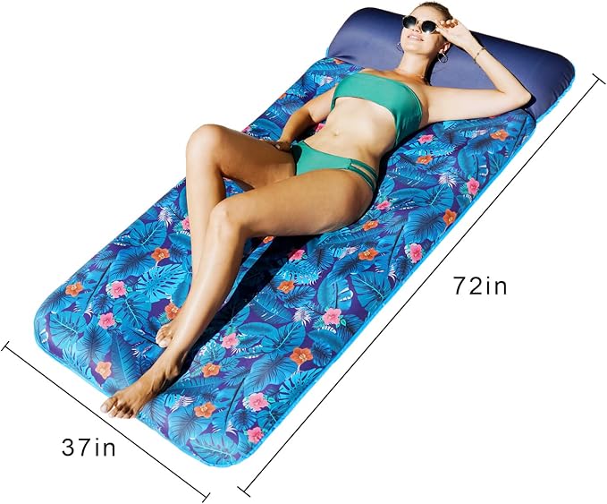 FindUWill Oversized Pool Float Lounge, 72" X 37" Extra Large Fabric-Covered Pool Floats for Adults, Inflatable Contour Lounger with Headrest Ultra-Comfort Cooling Pool Raft (XL, Monstera)
