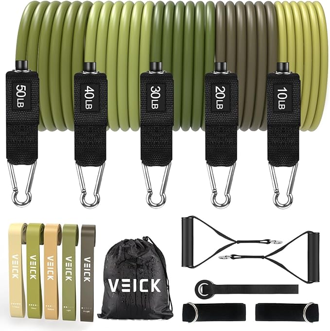 VEICK Resistance Bands Set, 10-150 LBS Stackable Exercise Bands with Handles, Ankle Straps & Door Anchor, Workout Bands for Home Gym, Yoga, Pilates, Physical Therapy for Men Women