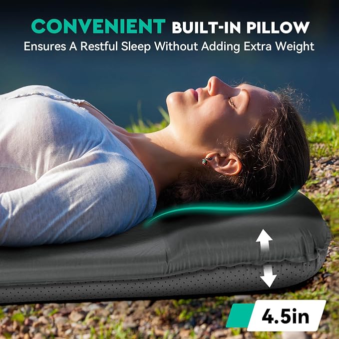 Hikenture Self Inflating Sleeping Pad for Camping, 3'' Ultra Thick Camping Pad with Pillow, 9.5 R-Value Insulated Camping Mattress, 4-Season Inflatable Foam Camping Mat for Car, Tent, Cot