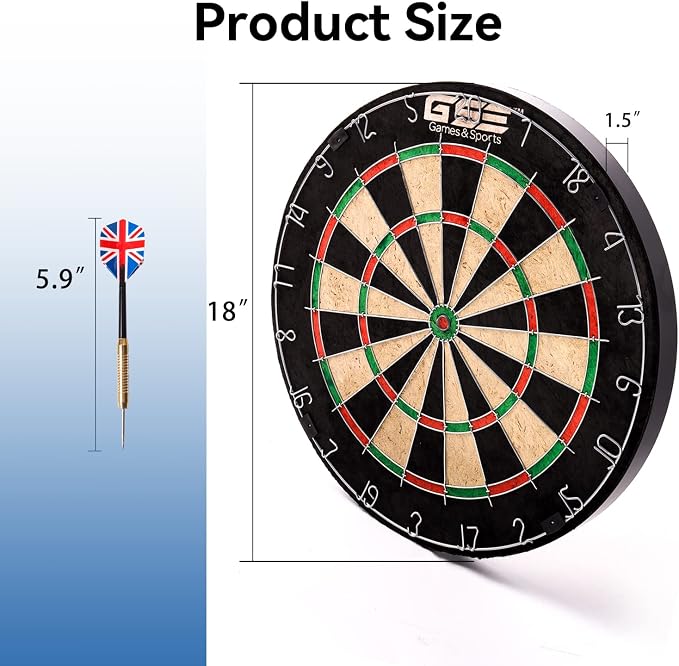 GSE Games & Sports Expert 18" Regulation Size Steel Tip Dartboard Game Set. Excellent Bristle/Sisal, Paper Baseball, Bullseye, Dart Board Game Set (Several Styles Available)