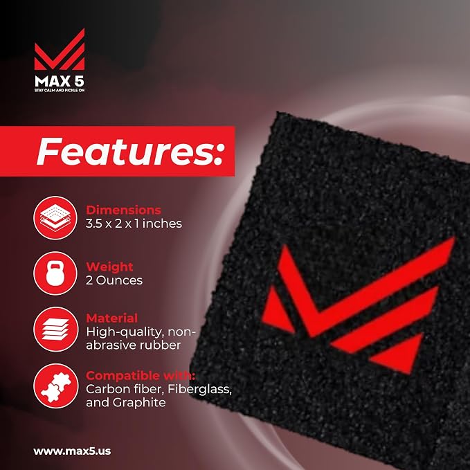Pickleball Paddle Max Clean Eraser, T700 Carbon Fiber Eraser, Removes Ball Residue, Dirt and Minor Scratches, Easy Pickleball Paddle Grit Restore Option by Max 5