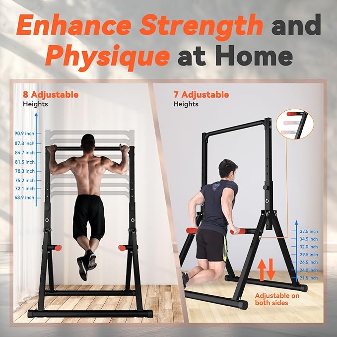 WATBKHE Power Tower Pull Up Dip Station Foldable, Pull Up Bar Station Adjustable, Multi-Function Home Gym, Strength Training Fitness Equipment, Triangular Design, for Home Outdoor