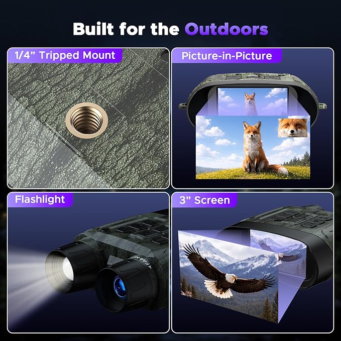 Night Vision Goggles, 4K Night Vision Binoculars, 112MP Infrared Binoculars, 12X Digital Zoom 5000mAh Rechargeable Battery with 64GB Card, External Flashlight 1500ft View Range Tech Gadgets Telescope