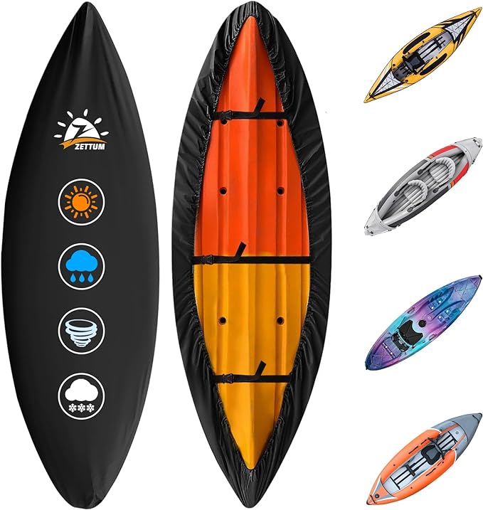 Zettum Kayak Cover 14 FT - 600D Canoe Cover for Outdoor Storage, Heavy Duty & Waterproof, Fade-Resistant Kayak Accessory for Canoe, Paddle Board, SUP, Boat, and Kayaks