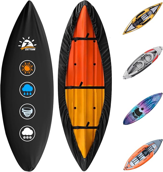 Zettum Kayak Cover 15 FT - 600D Canoe Cover for Outdoor Storage, Heavy Duty & Waterproof, Fade-Resistant Kayak Accessory for Canoe, Paddle Board, SUP, Boat, and Kayaks