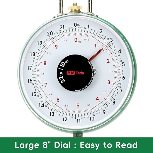 Tada 22LBS Double-Sided Display Mechanical Hanging Scale with Weighing Pan for Farm, Kitchen Food and Produce Weighing