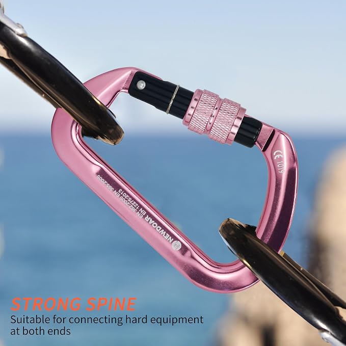 NewDoar CE Certified 30kN-6744lbs Climbing Carabiner Professional, Heavy Duty D Screwgate Clip, for Climbing,Rappelling,Hunting, Rescue