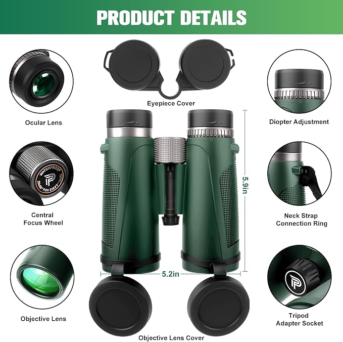 Pankoo 20x56 Binoculars for Adults High Powered - Large View Waterproof Binoculars with Clear Low Light Vision - Compact Binocular Essentials for Hunting Camping Cruise Travel Bird Watching Sports