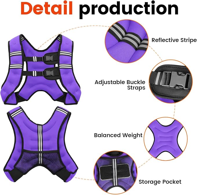 Poudee Weighted Vest, 6lb/8lb/10lb/12lb/16lb/20lb/25lb/30lb Weight Vest for Men Women, Body Weight Vests Adjustable with Reflective Stripe for Strength Training, Running, Workout, Jogging, Walking